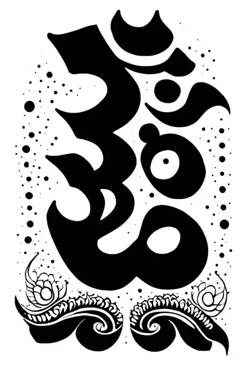 Ohm Symbol Large Forearm Sanskrit Script With Small Designs Dots And Lines