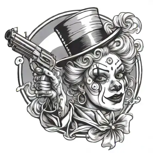 Clown Woman With Hat And Gun