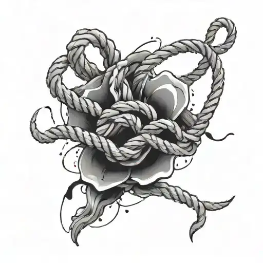 A Black And White Design With A Thin Rope Is Tearing
