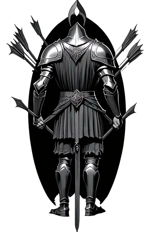 Knight With Arrows In His Back Protecting His Family
