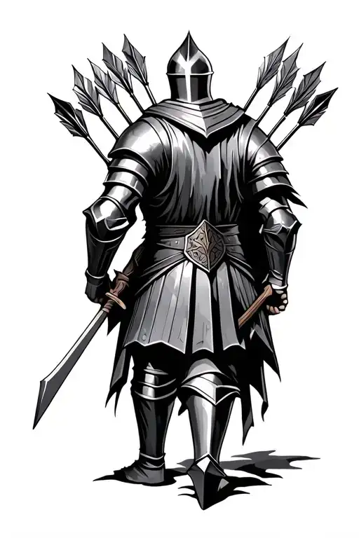 Knight With Arrows In His Back Protecting His Family