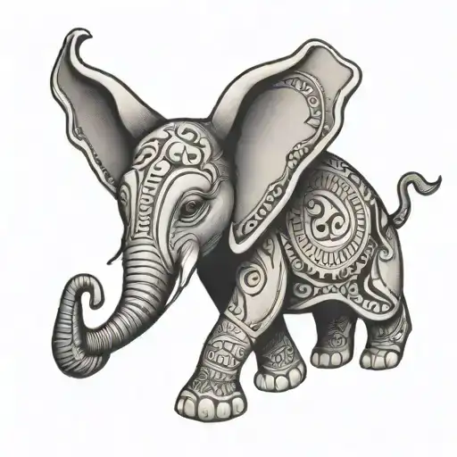 Small Elephant Tattoo With Pattern On It