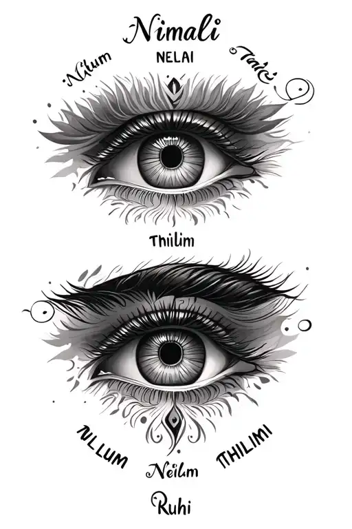 Nimali Nelum Thilini Ruhi Name Tattoo Design So That Eyes Apper On Either Side Of The Names
