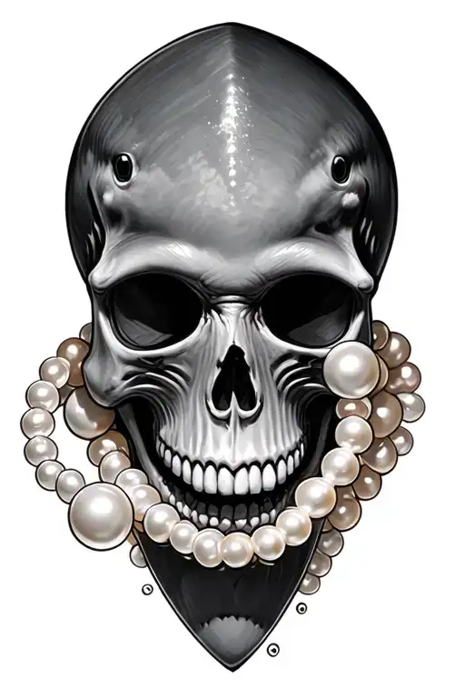 Skull With Pearls And Shark Swimming