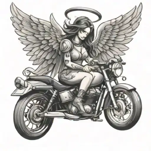 Biker Girl Angel With Wings And Hoop Earrings