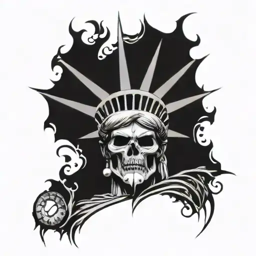 Statue Of Liberty Half Skull Face With Arm And Torch