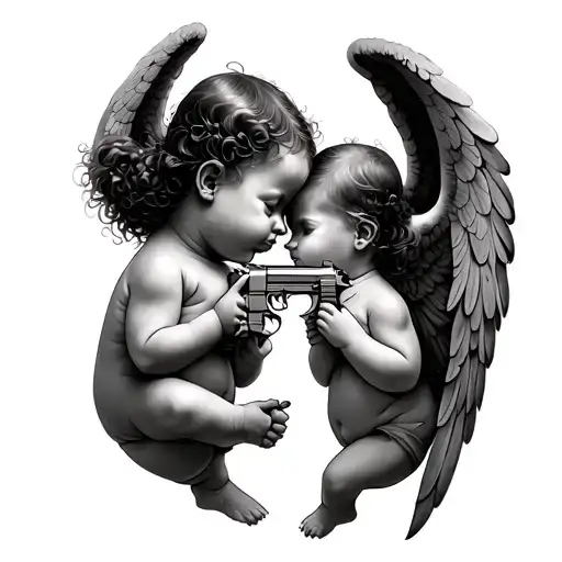 Two Baby Angels Guns Each Other