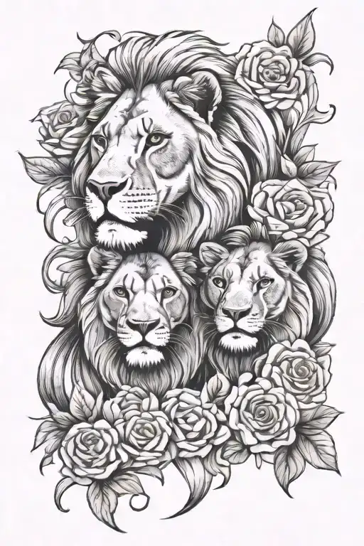 Father Son Lions With Roses