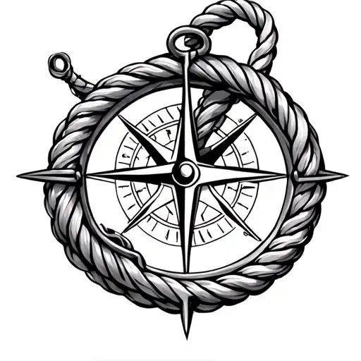 Natical With Compass Rope And Anchor