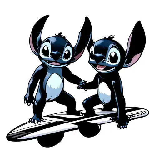 Lilo And Stitch On A Surfboard Silhouette