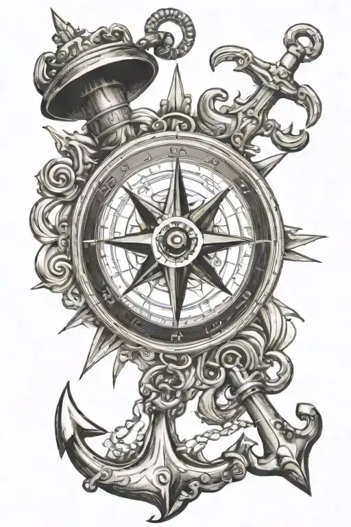 Compass With Anchor Tattoo Design