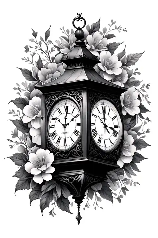 Gothic Lantern With Two Clock Faces Surrounded By Flowers