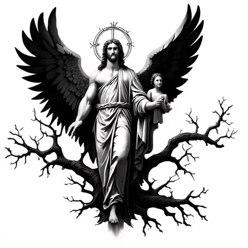 Saint Michael And Family Tree Intertwined