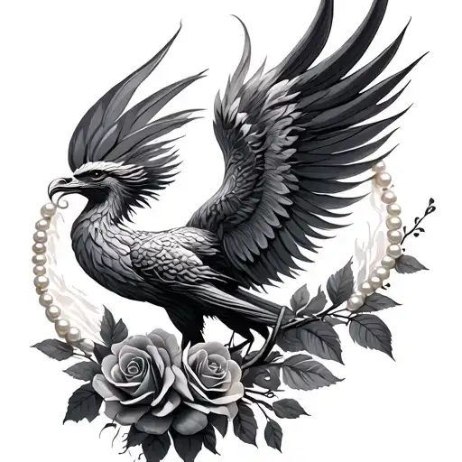 Rising Phoenix With Roses And Pearls