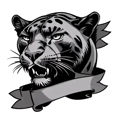 Panther Head With Banners Wrapped Around Them