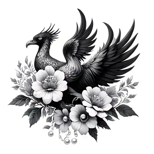 Rising Phoenix Rising Above Flowers With Pearls