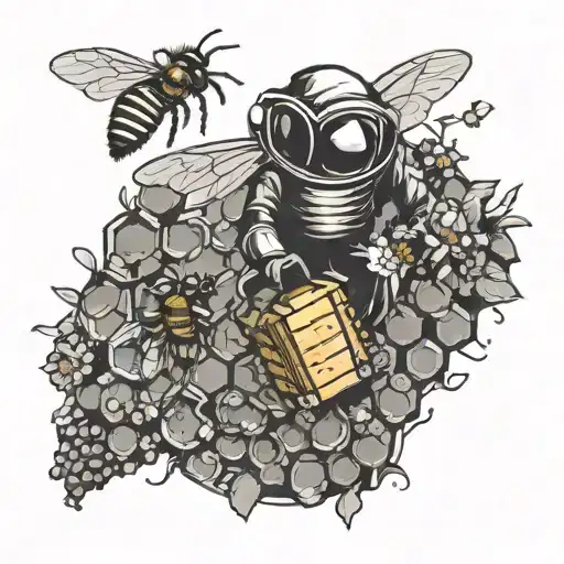 Incorporate The Silhouette Of A Beekeeper In Protective Gear With A Swarm Of Bees