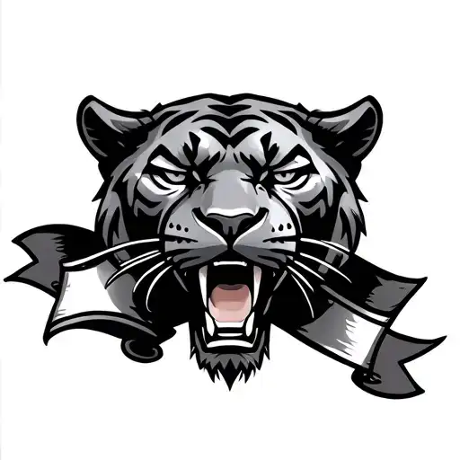 Traditional Panther Head With Banners Wrapped Around Them