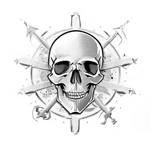 Skull With Sword And Compass Pointing West