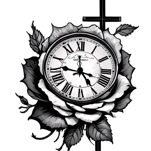 Rose At The Bottom Half Clock At The Stop And Cross In The Middle