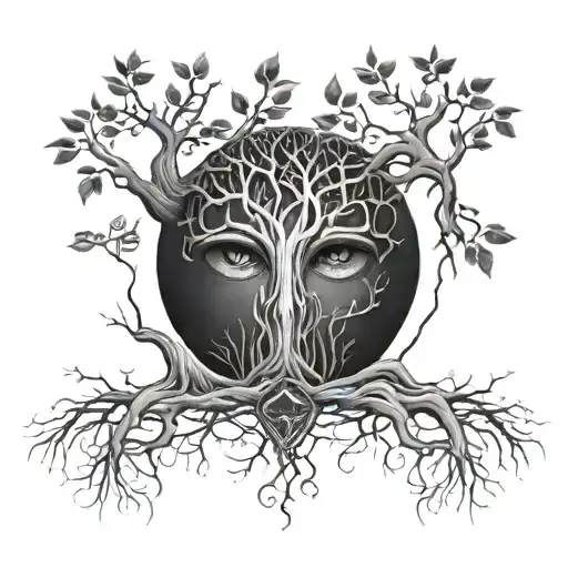 Dark Forst Tree With Roots That Forms Eyes