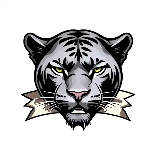 Panther Head Profile With Banners Above And Below