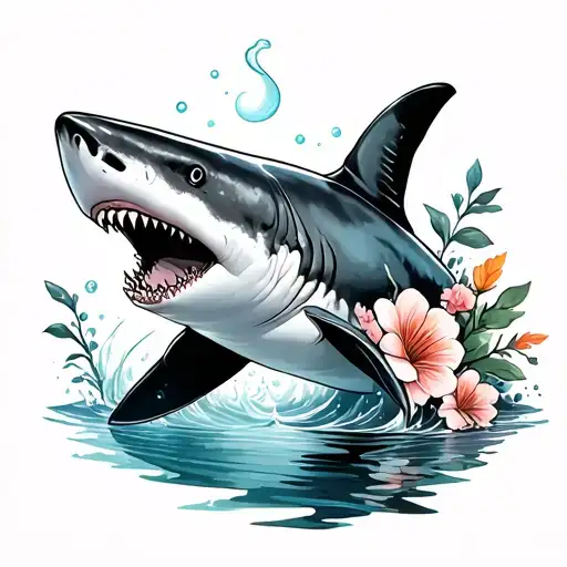Shark With Water And Flowers