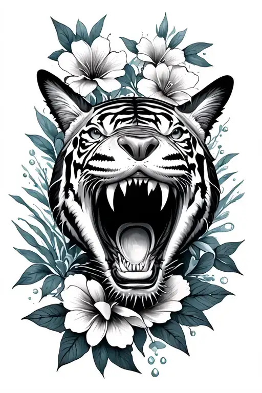 Tiger Shark With Water And Flowers