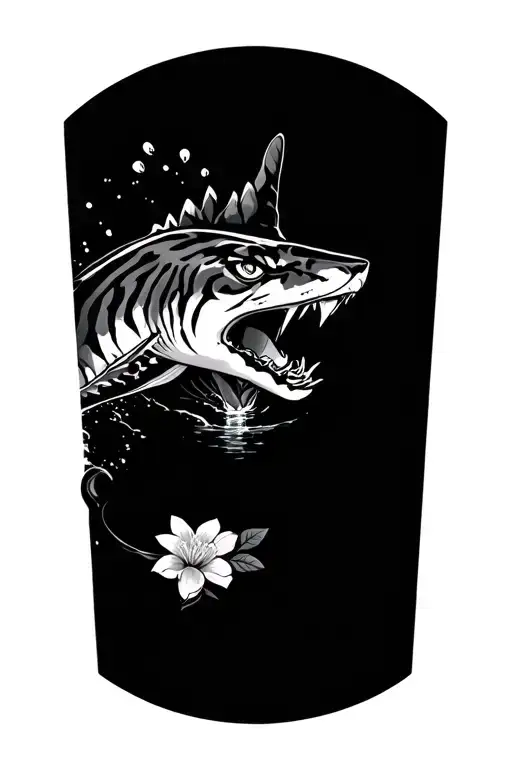 Tigershark With Water And Flowers Intertwined