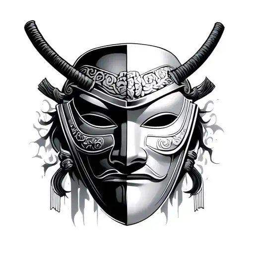 Theatre Mask Replaced With Samurai Mask