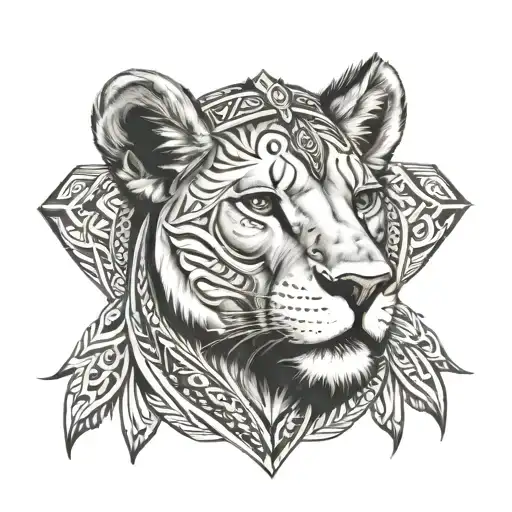 Lioness Wearing Tribal Headpiece
