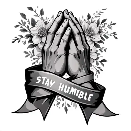 Praying Hands With Ribbon Wrapped Around Hands From Top To Bottom That Says Stay Humble