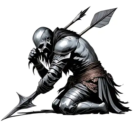 Kneeling Dying Knight With Arrows In Him