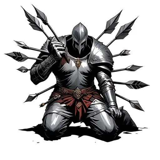 Kneeling Dying Knight With Arrows In Him