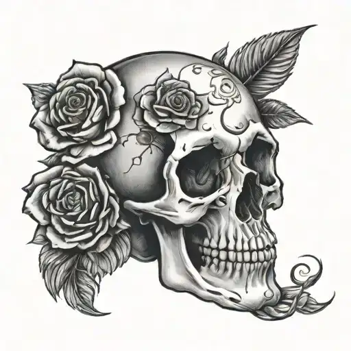 Sad Skull Surrounded By Roses