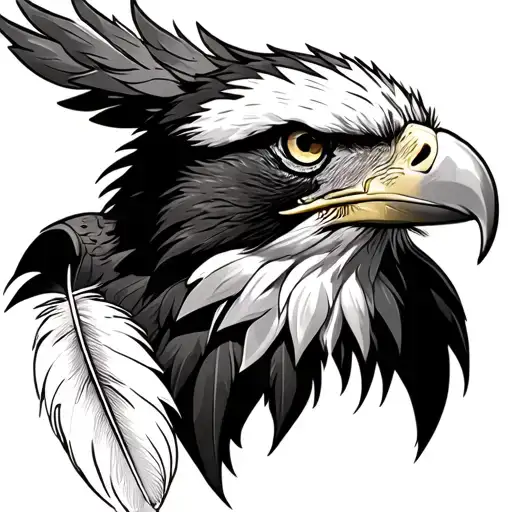 Front Of Eagle And A Feather In Left Side Together