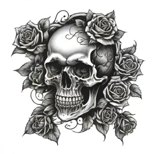 Sad Skull Surrounded By Roses