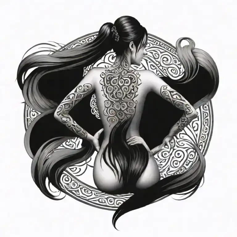 Dainty Neo Tribal And Cybersigilism Inspired Design Full Back Tattoo Featuring A Tramp Stamp