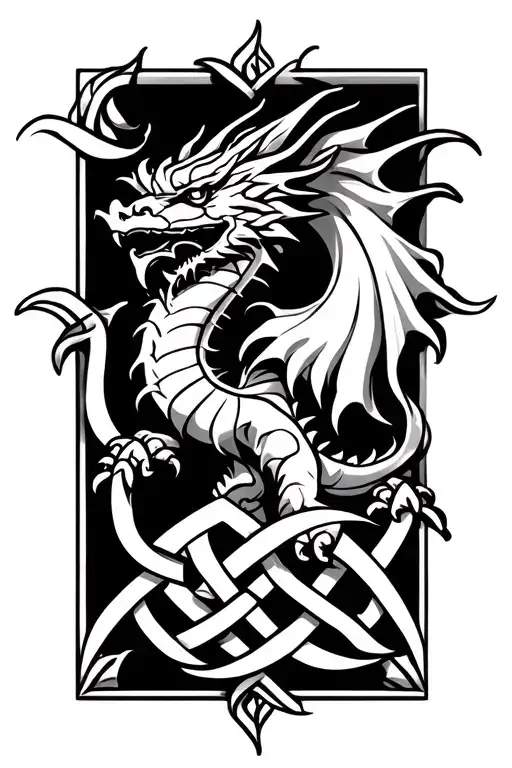 Welsh Dragon With Celtic Knot Intertwined