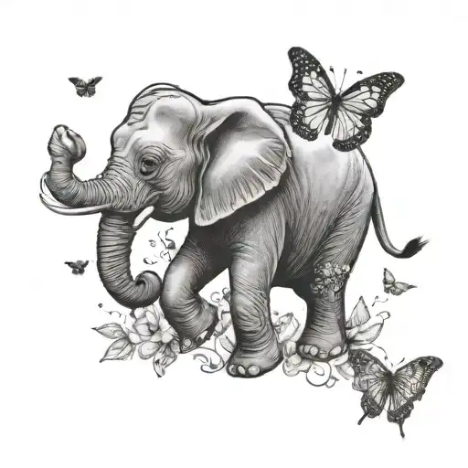 Baby Elephant Chasing Butterflies Flying