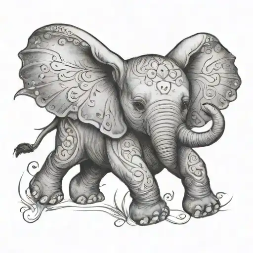 Baby Elephant Chasing Butterflies Flying