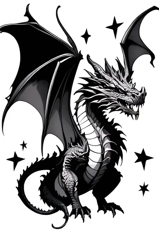 Open Book With Stars And Dragons