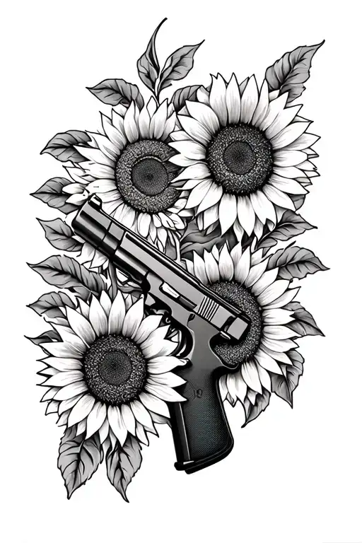 Pistol And Sunflowers Intertwined