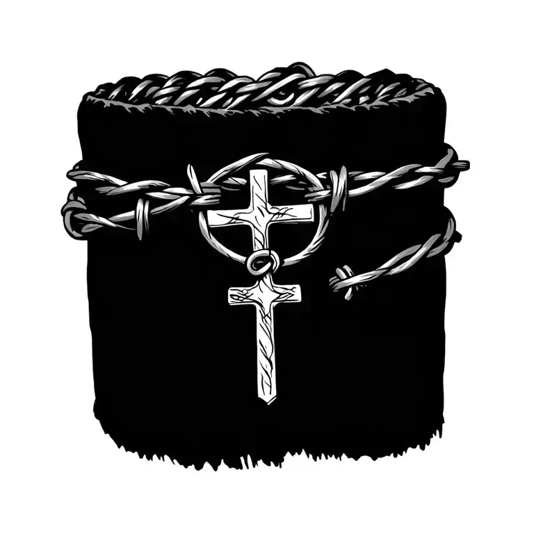 Barb Wire Bracelet With Cross Hanging Down
