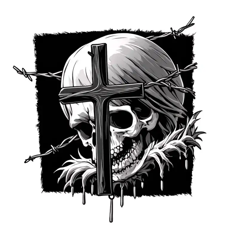 Barb Wire With Cross Hanging Down