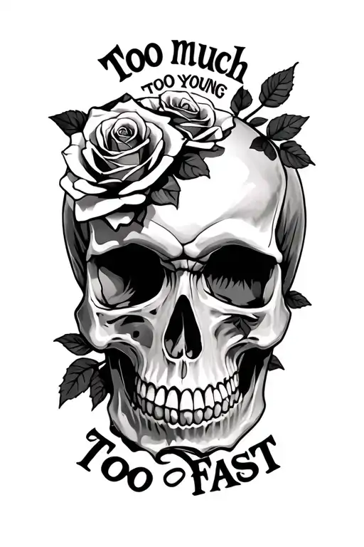 Skull And Roses With Words Too Much Too Young Too Fast
