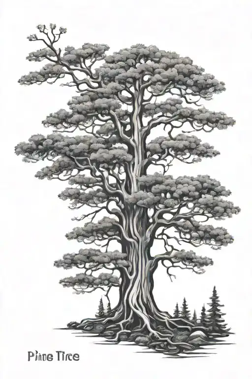 Pine Tree Forest With Roots And Moss