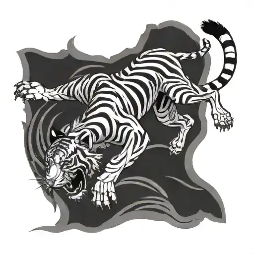 A Half Skeleton Tiger Jumping