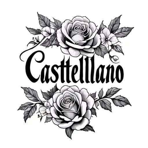 Castellano Last Name In Script With Roses Blooming