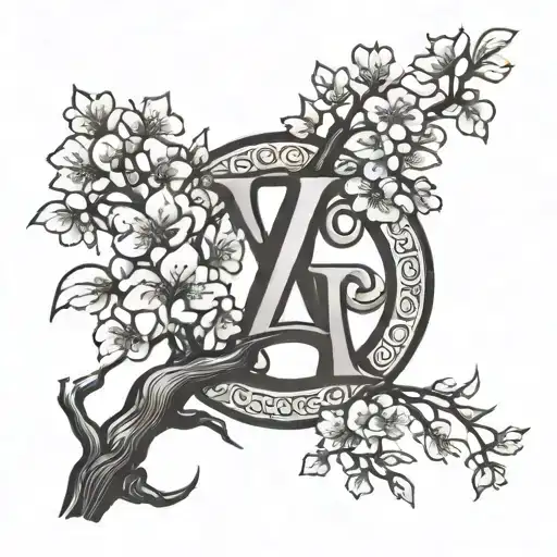 Letters Lp Intertwined With Cherry Blossom Tree